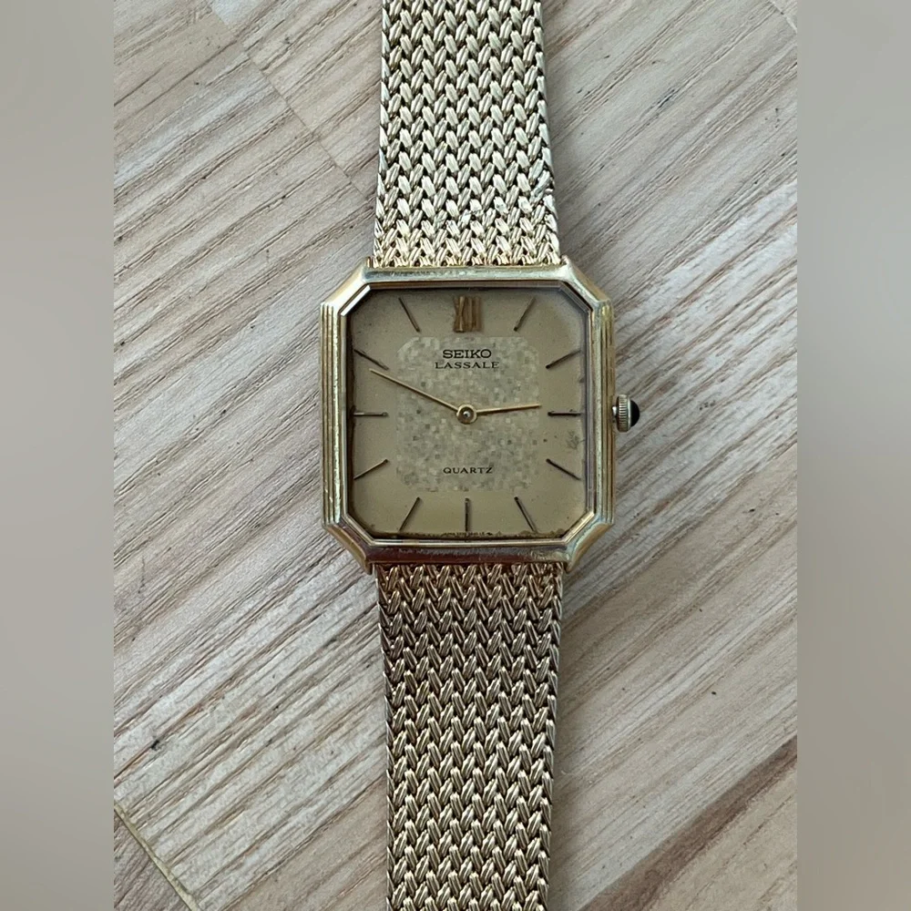 Seiko Lassale Ultra Rare Vintage Luxury Watch Gold Weave Bracelet Sparkling Dial